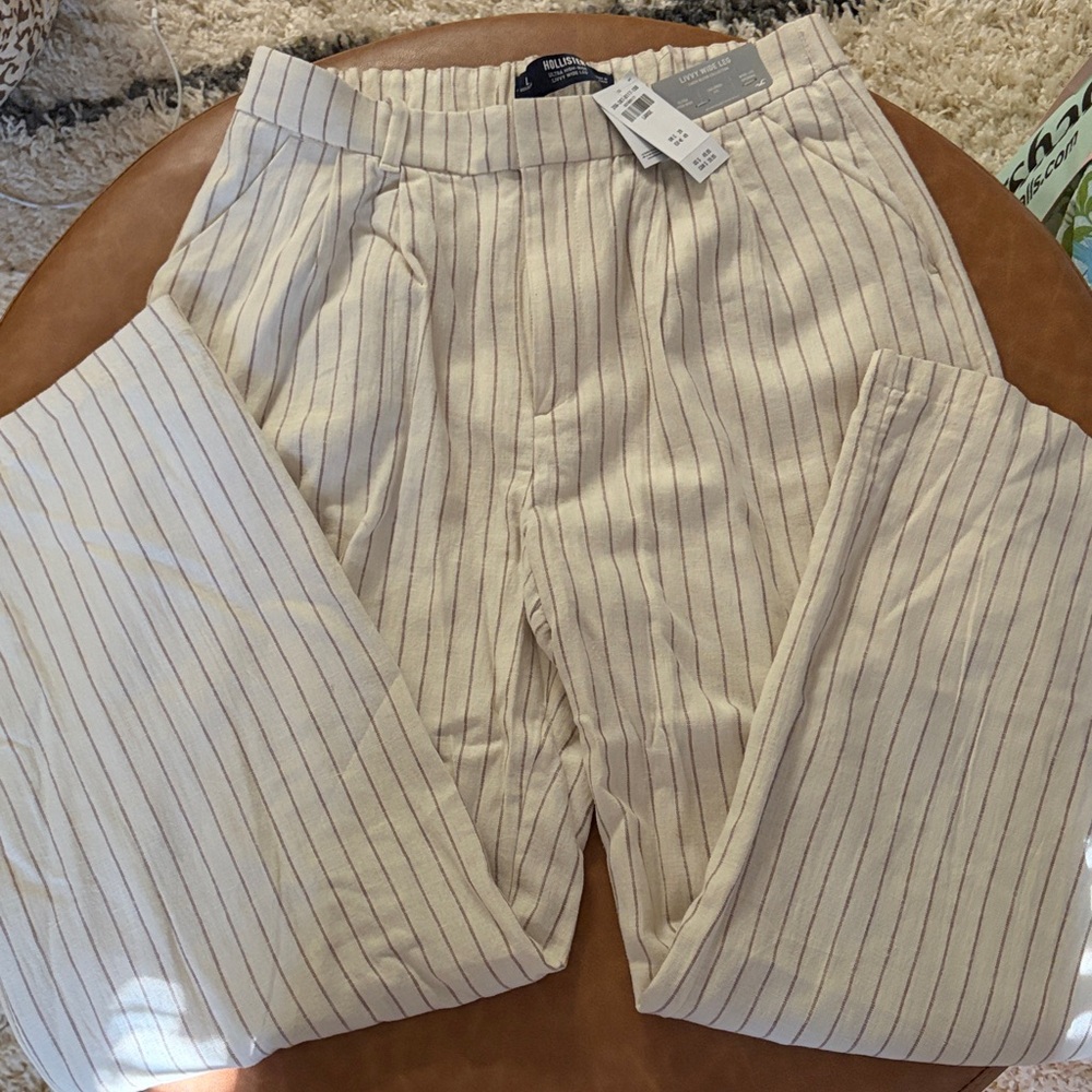 Hollister Cream Wide Leg Pinstripe Pants